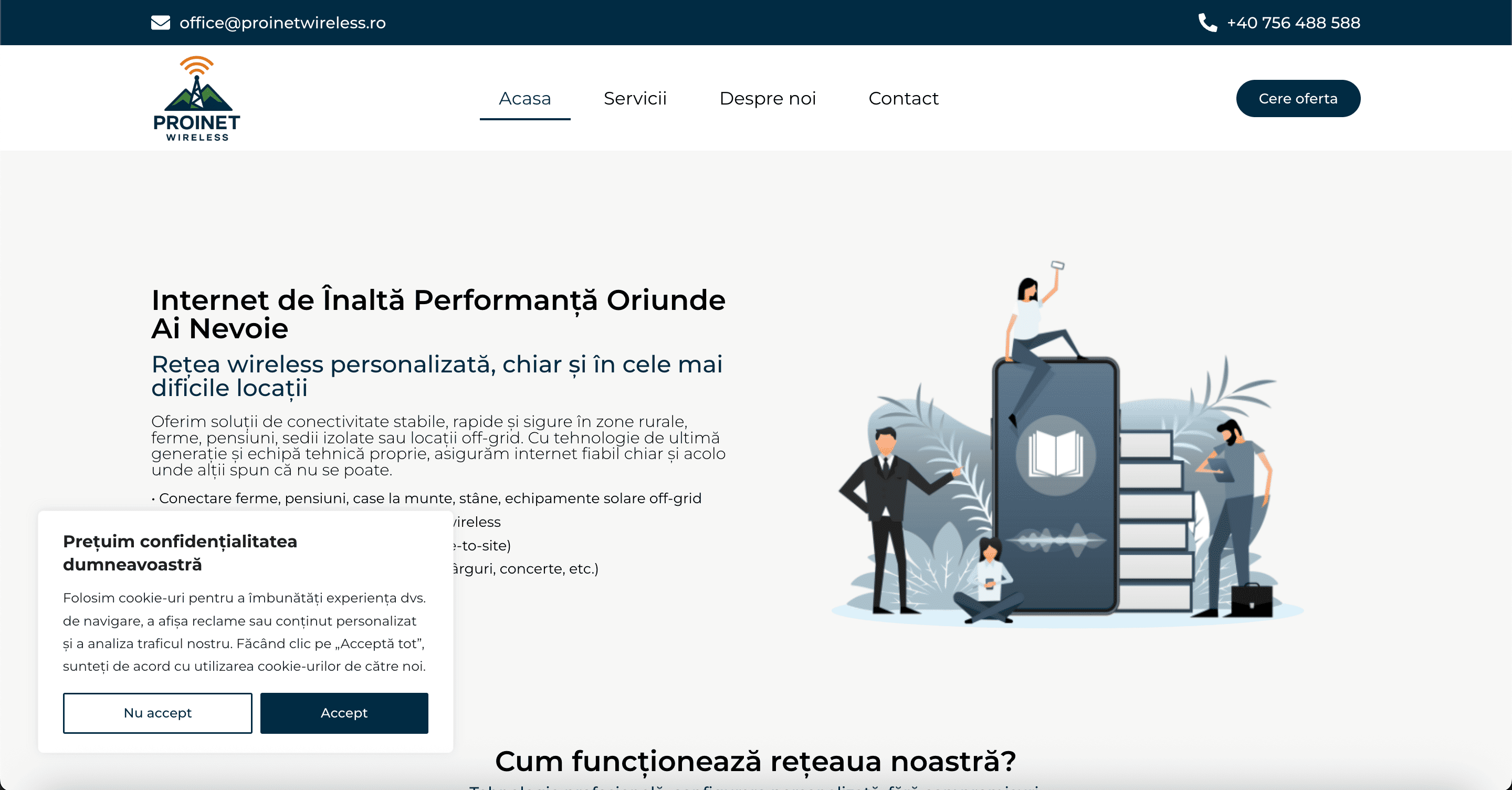 Proinet Wireless landing page preview - internet service provider